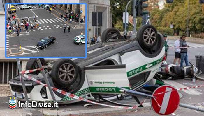 Auto della Polizia Locale si ribalta durante un inseguimento